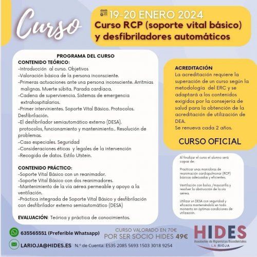 Curso de RCP (Soporte Vital Básico) y Desfibrilador Automático