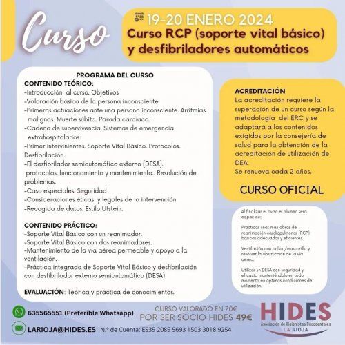 Curso de RCP (Soporte Vital Básico) y Desfibrilador Automático